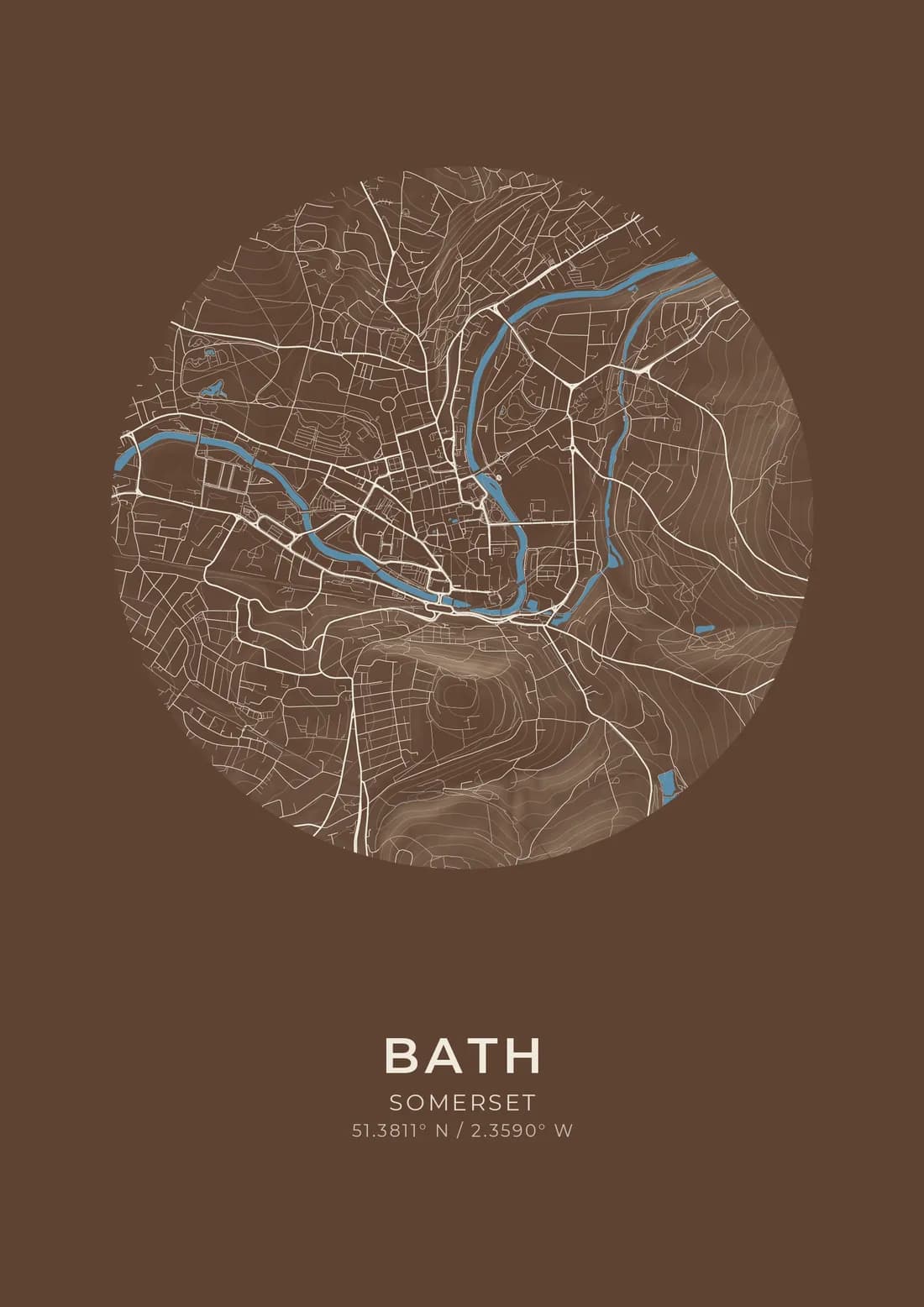 A map artwork of Bath, Somerset, in the Seabrown style.