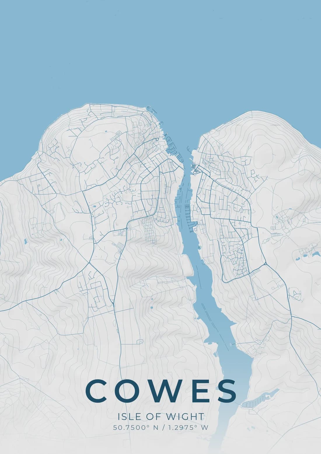 A map artwork of Cowes, Isle of Wight, in the Harbour style.