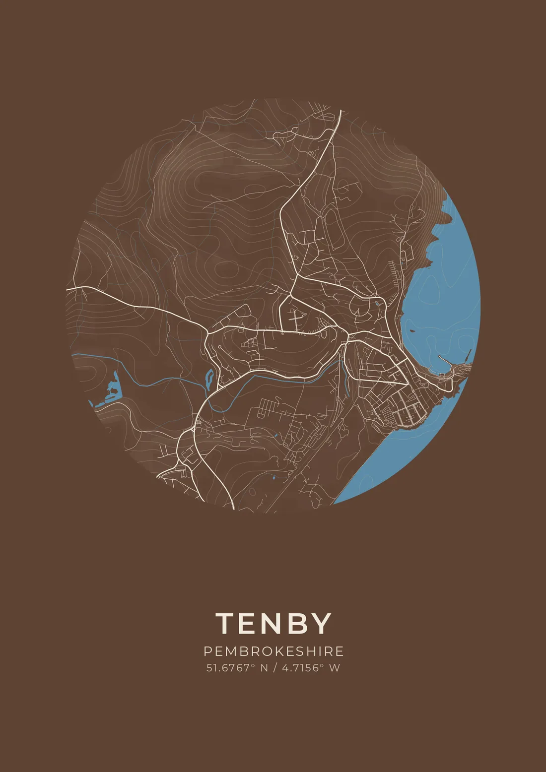A map artwork of Tenby, Pembrokeshire, in the Seabrown style.