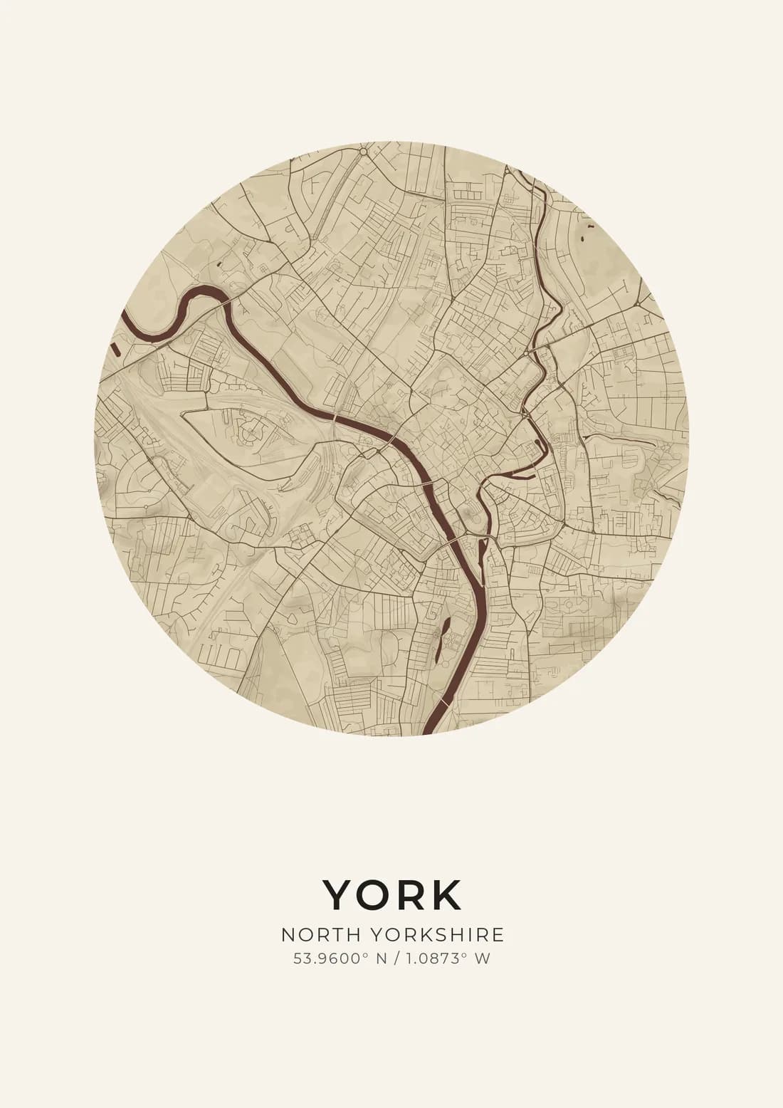A map artwork of York, North Yorkshire, in the Parchment style.